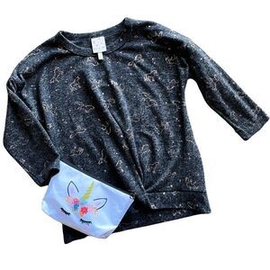 Belle Du Jour Girls Bronze Unicorn Sweater with 7/8 Sleeves Size S